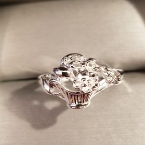 Basket of Flowers .925 Sterling Silver Ring